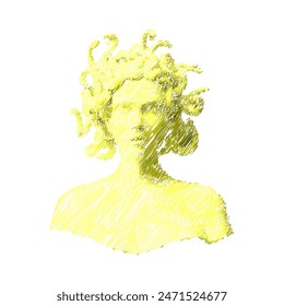 Heads Greek ancient sculpture, mystic. Vector hand drawn illustrations of antique classic statues in trendy bohemian style