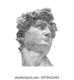 Heads Greek ancient sculpture, mystic. Vector hand drawn illustrations of antique classic statues in trendy bohemian style
