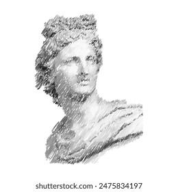 Heads Greek ancient sculpture, mystic. Vector hand drawn illustrations of antique classic statues in trendy bohemian style