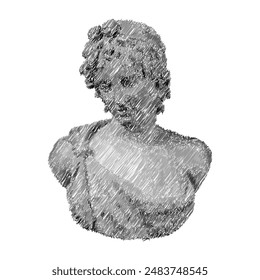 Heads Greek ancient sculpture, mystic. Vector hand drawn illustrations of antique classic statues in trendy bohemian style