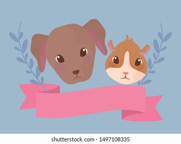 heads of guinea pig with dog baby animals