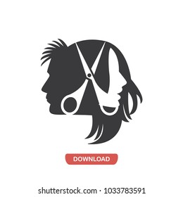 Heads hairs and scissors vector icon