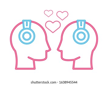 heads human profiles neon lights vector illustration design