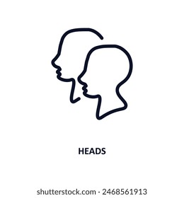heads icon. Thin line heads icon from people collection. Outline vector isolated on white background. Editable heads symbol can be used web and mobile