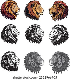 heads of lions kings colorful and Silhouettes vector illustration design