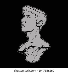Heads of man statue. Ancient greek hand drawn vector illustration on isolated black background