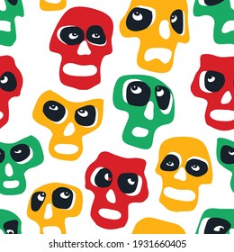 Heads masked as skull seamless pattern. Dia los muertos theme vector background. 