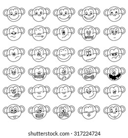 Heads of monkeys with different facial expressions, Emotions