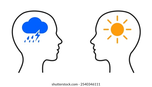 Heads with negative and positive emotions symbols