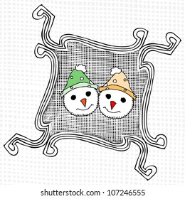 heads of snowman inside of pattern frame
