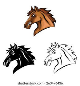 Heads Symbol Of Horses set collection,isolated on white background.Vector illustration