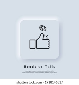 Heads Or Tails Icon. Coin Flipping. Thumb Up Icon. Vector EPS 10. UI Icon. Neumorphic UI UX White User Interface Web Button. Neumorphism