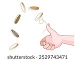 Heads or tails, pitch toss. Flip up coin. Probability calculations, finding. Possibility, static. Lots, odds. Fraction chance. Percentiles numbers. Conditional possibly. Vector illustration