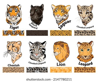 Heads of wild animal living in nature with a print texture of the skin