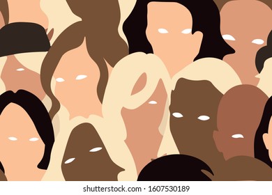 Heads of women with various hairstyles seamless repetitive pattern. Flat backdrop vector illustration. EPS 10.