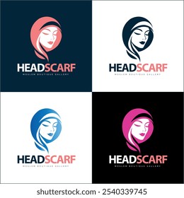 headscarf moslem woman beauty boutique silhouette logo set template design