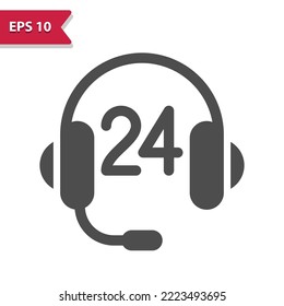 Headset with 24 Icon. Call Center, Customer Service. Professional, pixel perfect icon, EPS 10 format.