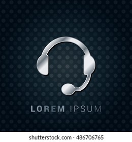 Headset 3D Silver/Platinum/Steel Metallic Premium Icon / Logo Design