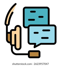 Headset audio call icon. Outline headset audio call vector icon color flat isolated