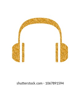 Headset Audio icon in gold glitter texture. Sparkle luxury style vector illustration.