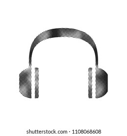 Headset Audio icon in halftone style. Black and white monochrome vector illustration.