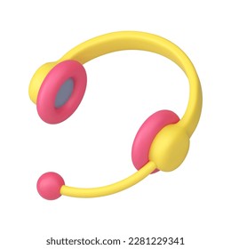 Headset call center customer support assistance service hotline helpdesk 3d icon realistic vector illustration. Headphones earphones with microphone for remotely communication client phone consulting