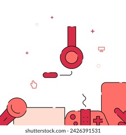 Headset, call center filled line vector icon, simple illustration, related bottom border.