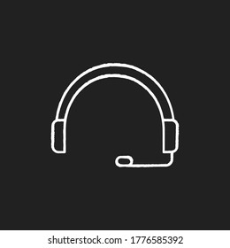 Headset chalk white icon on black background. Headphones for operator. Online customer support service. Helpline to assist client. Earphones with microphone. Isolated vector chalkboard illustration