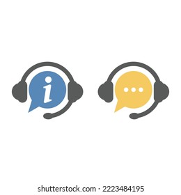 Información de la burbuja de auriculares y chats y icono del vector de ayuda. Auriculares, ayuda al cliente, símbolo relleno del centro de llamadas.
