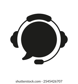 Auriculares con icono de silueta de burbuja de chat para Asistencia al cliente y comunicación. Ayuda en línea y símbolo de Servicio al cliente. Signo de glifo de asistencia remota. Ilustración vectorial aislada.