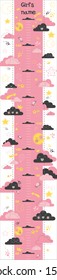 Headset for children from simple clouds with smiles and various additional elements on the theme of the sky. Made in a flat, minimalistic doodle style. For use in printing design. 