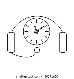 Headset with a clock icon, outline style