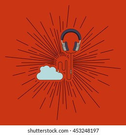 headset with cloud over burst background  isolated icon design, vector illustration  graphic 