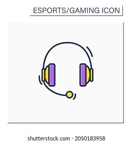 Headset color icon. Headphones with microphone. Technical equipment for playing games. Cybersport concept. Isolated vector illustration