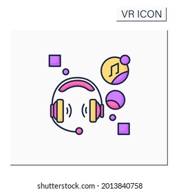 Headset computer color icon. Headphone with microphone attached, used especially in communication, listening music.Modern technology concept. Isolated vector illustration