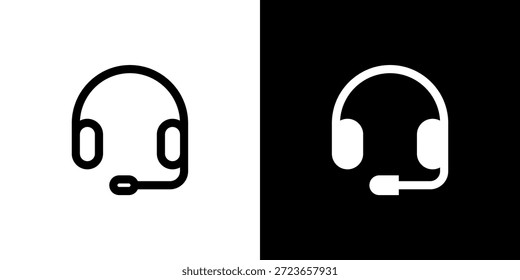 Conceito headset com fundo preto-branco plano. Ilustração vetorial.