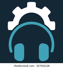 Headset Configuration vector icon. Style is bicolor flat symbol, blue and white colors, rounded angles, dark blue background.