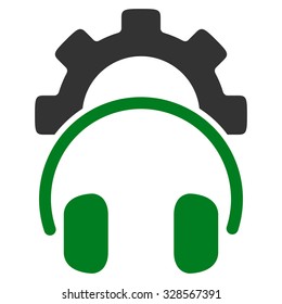 Headset Configuration vector icon. Style is bicolor flat symbol, green and gray colors, rounded angles, white background.