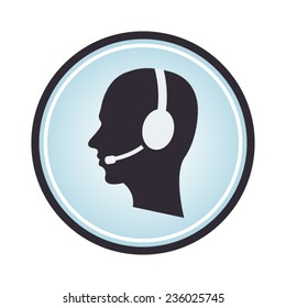 Headset contact blue Icon rounded with head and headset as a customer support stamp