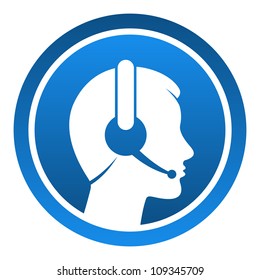 Headset Contact Icon - Blue rounded icon with head and headset as a customer support