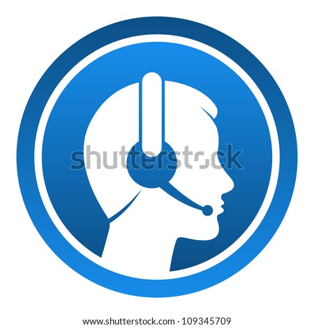 Headset Contact Icon - Blue rounded icon with head and headset as a customer support