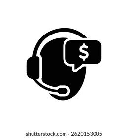 Icono de Servicio al cliente de auriculares con burbuja de dólar que representa la Asistencia y las ventas