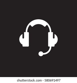 Headset, Customer support icon vector, filled flat sign, solid white pictogram isolated on black. Symbol, logo illustration