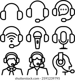 Headset of customer support service icons set for for communication and support.