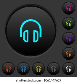 Headset dark push buttons with vivid color icons on dark grey background