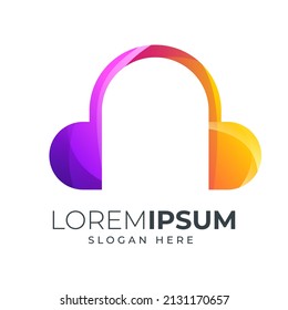 headset design gradient color combination purple and orange can be use for icon, logo, or landing page illustration