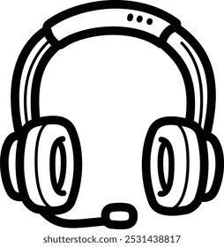 Ícone e ilustração do vetor de rabisco do headset