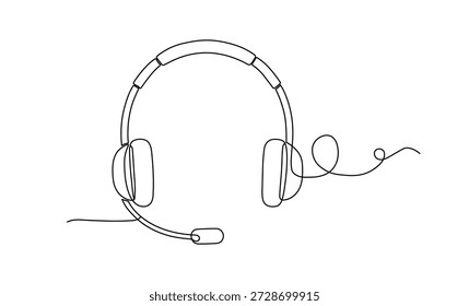 Headset drawn with continuous single black line art design style for clear audio communication