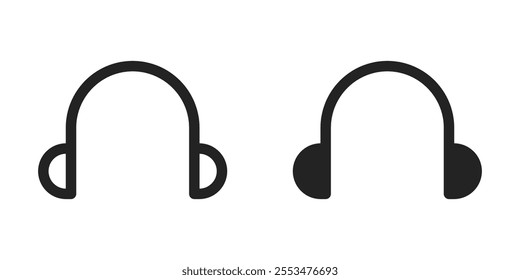 Headset earphones isolated black illustrations for User Interface about music. Vector icons in flat style