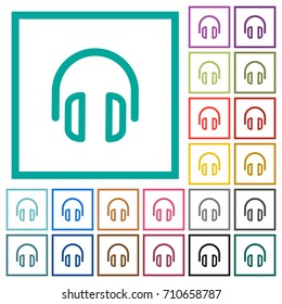 Headset flat color icons with quadrant frames on white background